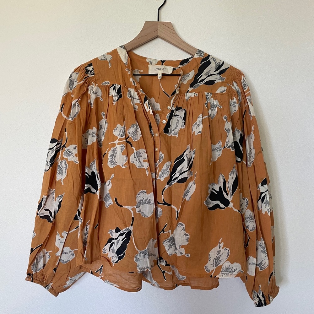 THE GREAT. Women's Button Front Floral Blouse (M)